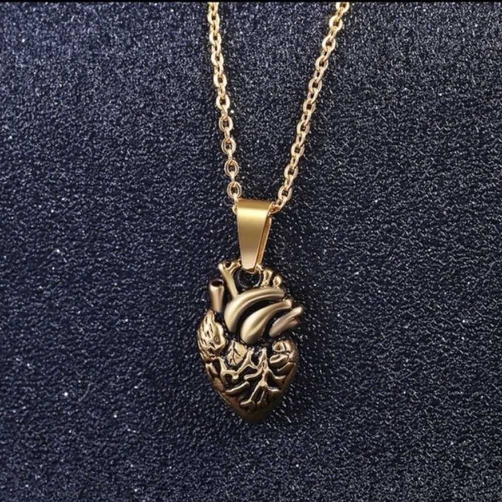 Bronze Heart Stainless Steel Anatomical Organ Necklace Pendant